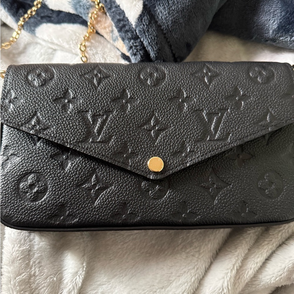 Louis Vuitton Black Embossed Monogram Envelope Crossbody with Gold Hardware